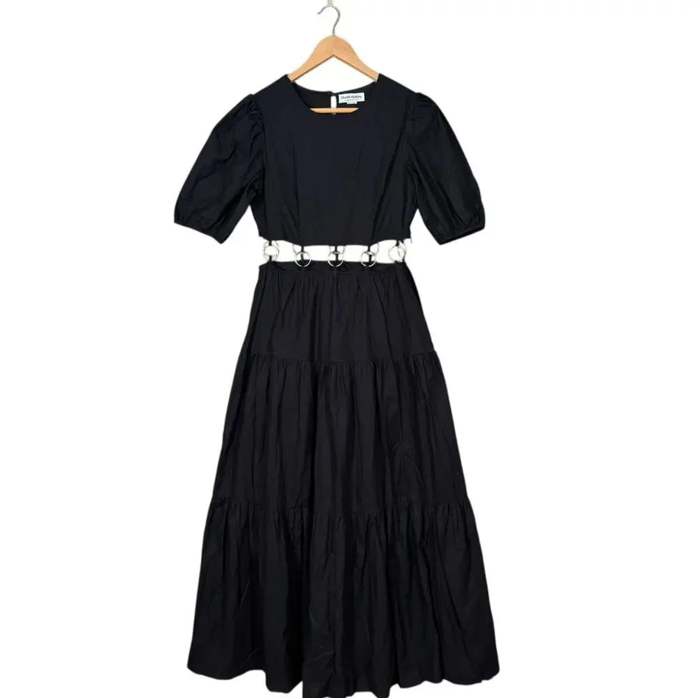 Charlie Holiday Anthropologie Black Andrea Maxi Dress O-Ring Belt Size 6 - Picture 2 of 9
